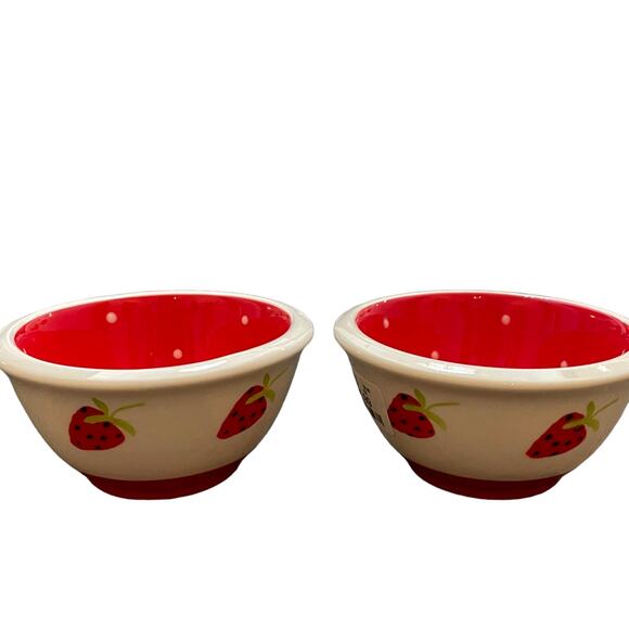Terramoto Summer Strawberry Ceramic Dessert Prep Bowl Set of 2 NEW - Picture 2 of 9